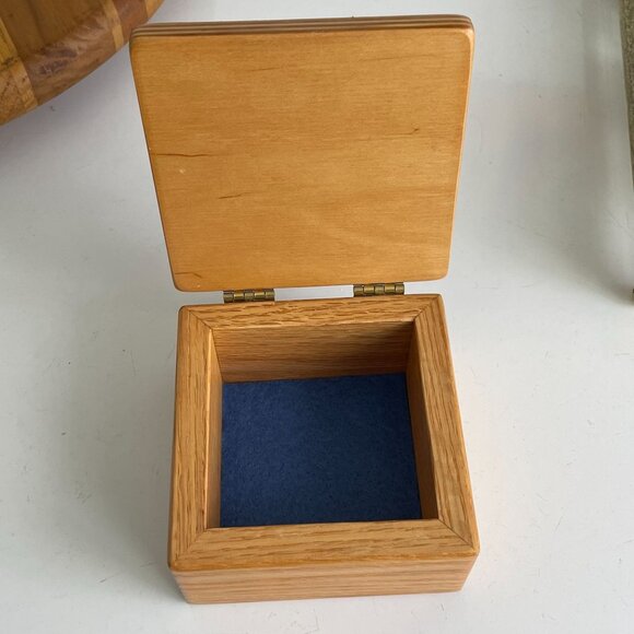 Wooden Jewelry Box Inlay Star Design Hinged Lid Keepsake Quilt Marquetry Vintage - Picture 3 of 9